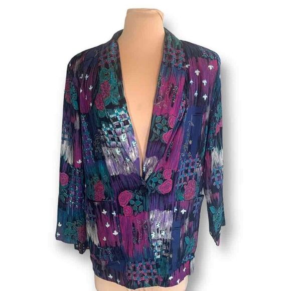 Vintage Kensington Square Blazer Jacket Colorful Abstract Floral Geometric Print - Picture 2 of 14